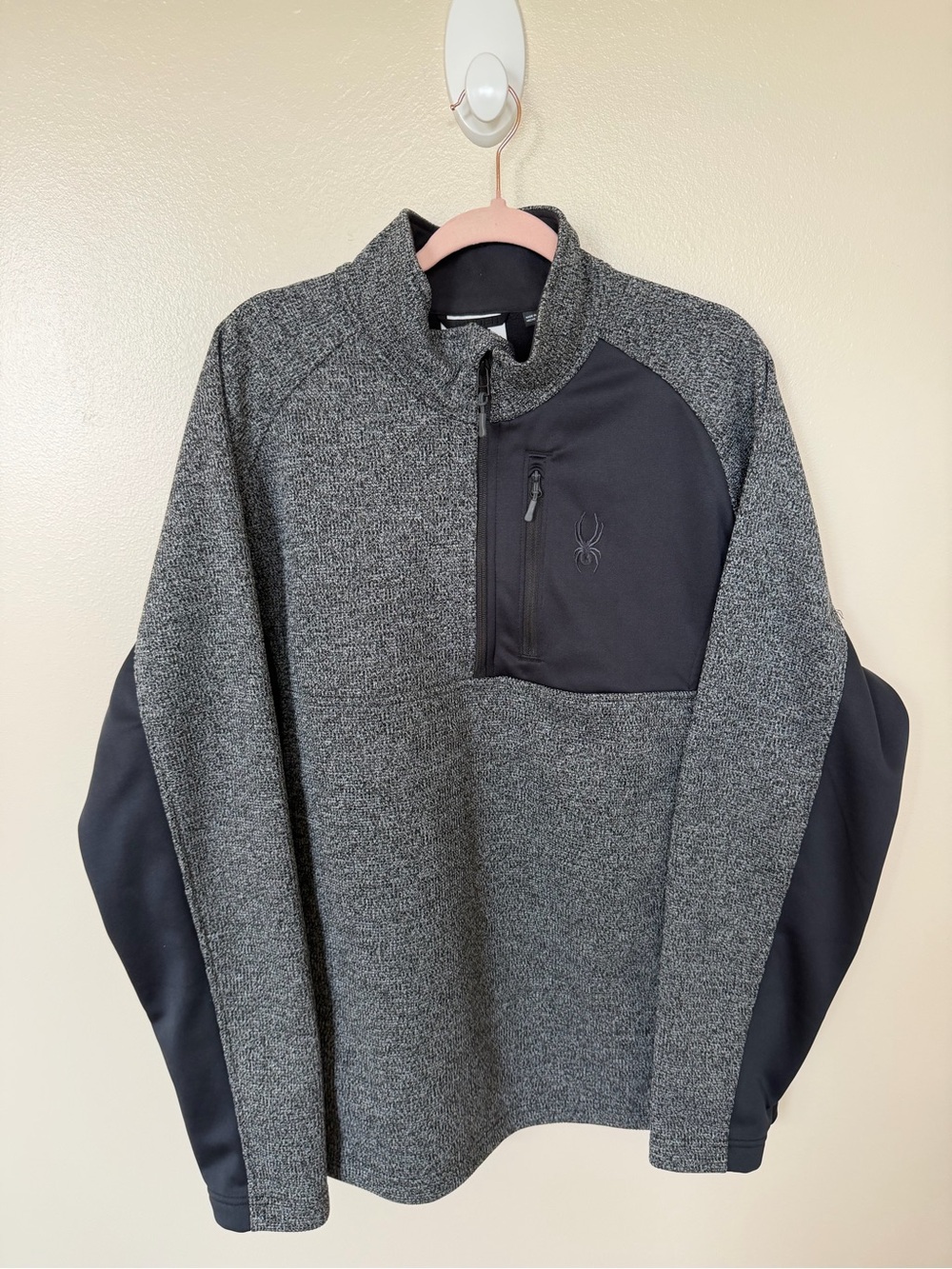 SPYDER Heathered Grey Black Charcoal 1/4 Zip Pullover Sweater Jacket